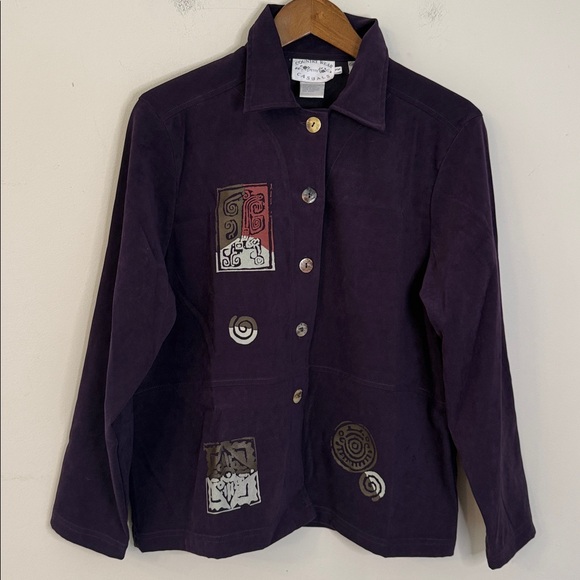 Country Casuals purple faux suede jacket colorful Aztec designs art to wear PM - Picture 1 of 11